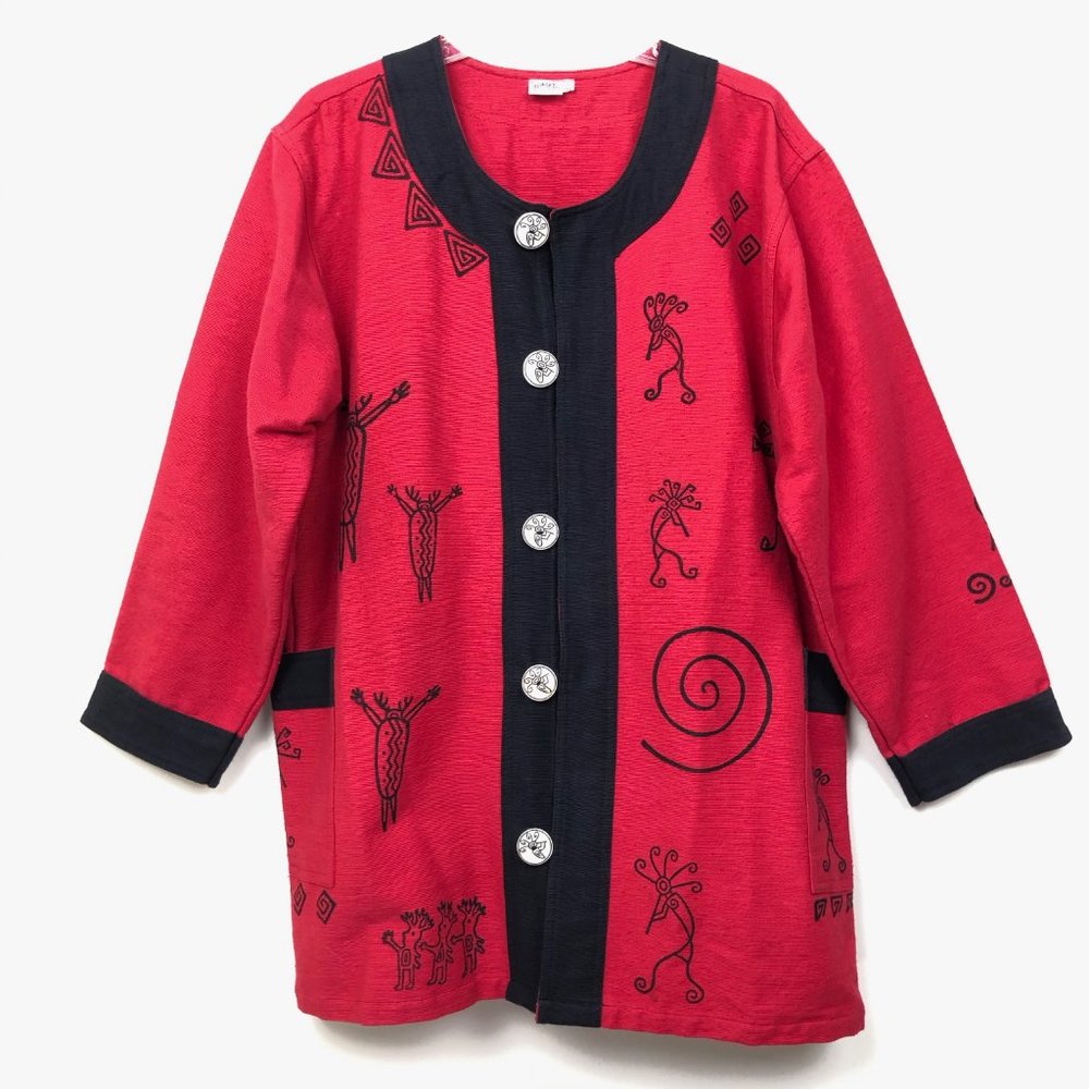 Venus Imports Red & Black Buttondown Tribal Jacket